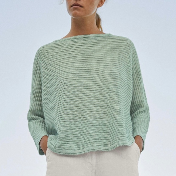 Poetry Rib Stitch Delave Dyed Linen Pullover Cropped Relaxed Fit Sweater - Picture 1 of 12